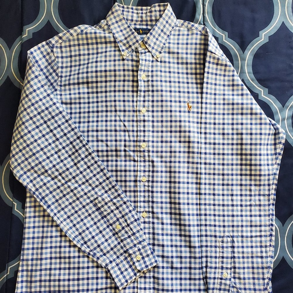 Men's Large Polo Ralph Lauren Long-sleeved Collard Plaid Button - up